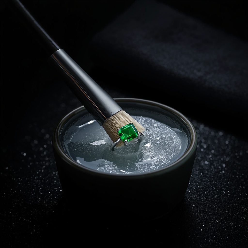 Cleaning an emerald with a soft brush